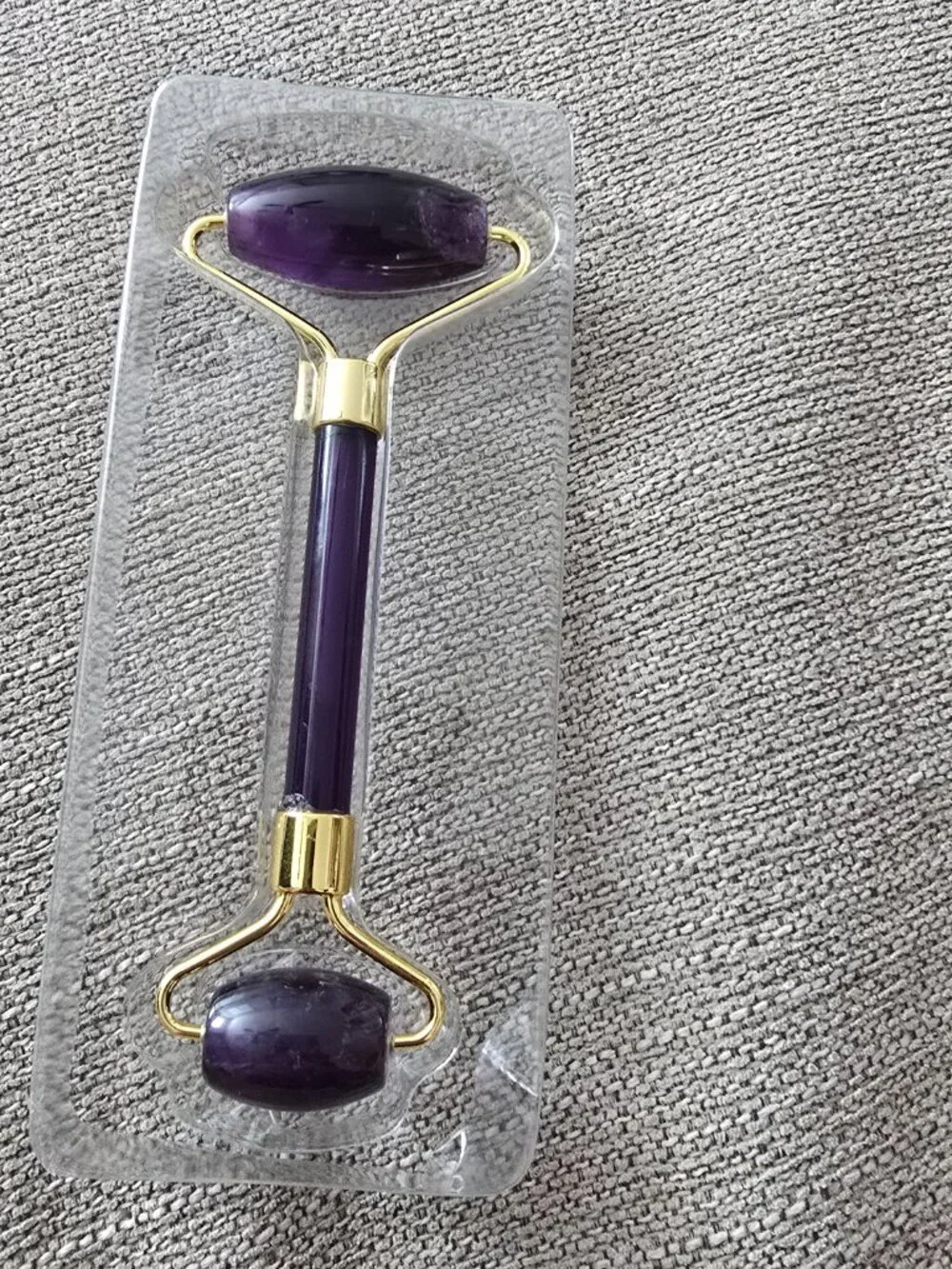 Plum Beauty Amethyst Natural Stone Facial Roller Massager NIB